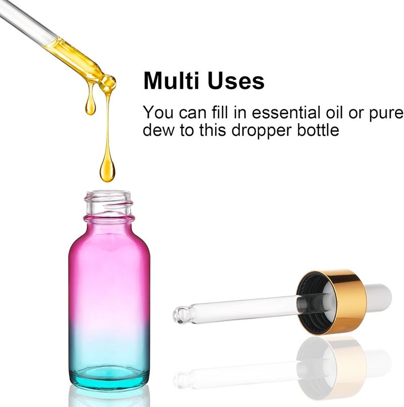Hethyo 4 pack 1 oz Glass Dropper Bottle with Extra 2 Spray Nozzles 30ml Rainbow Colored Thick Glass Tincture Bottles Leakproof Travel Essential Oils Bottles (1 OZ) - Image 3